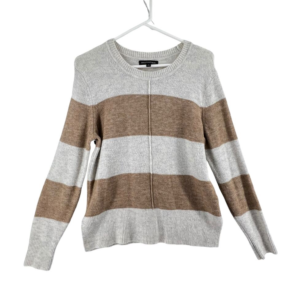 Banana Republic Size Medium Sweater Merino Wool Blend Cream Tan Color Blocking